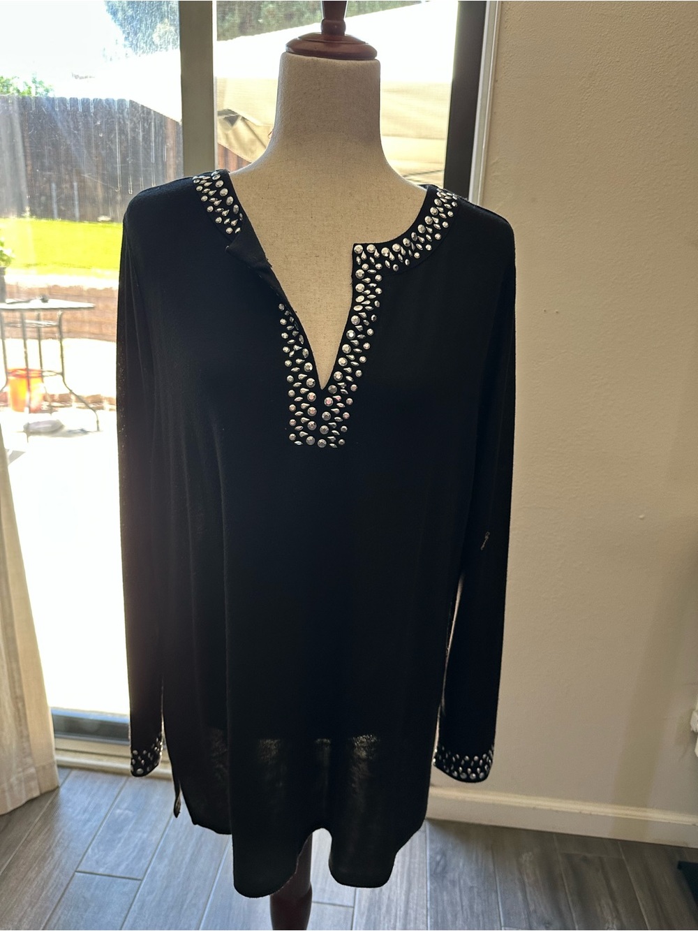 Belldini Black V-Neck Top with Silver Studs